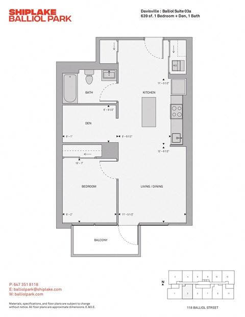 Floor plan for 1 bed, 1 bath, 488 sqft
